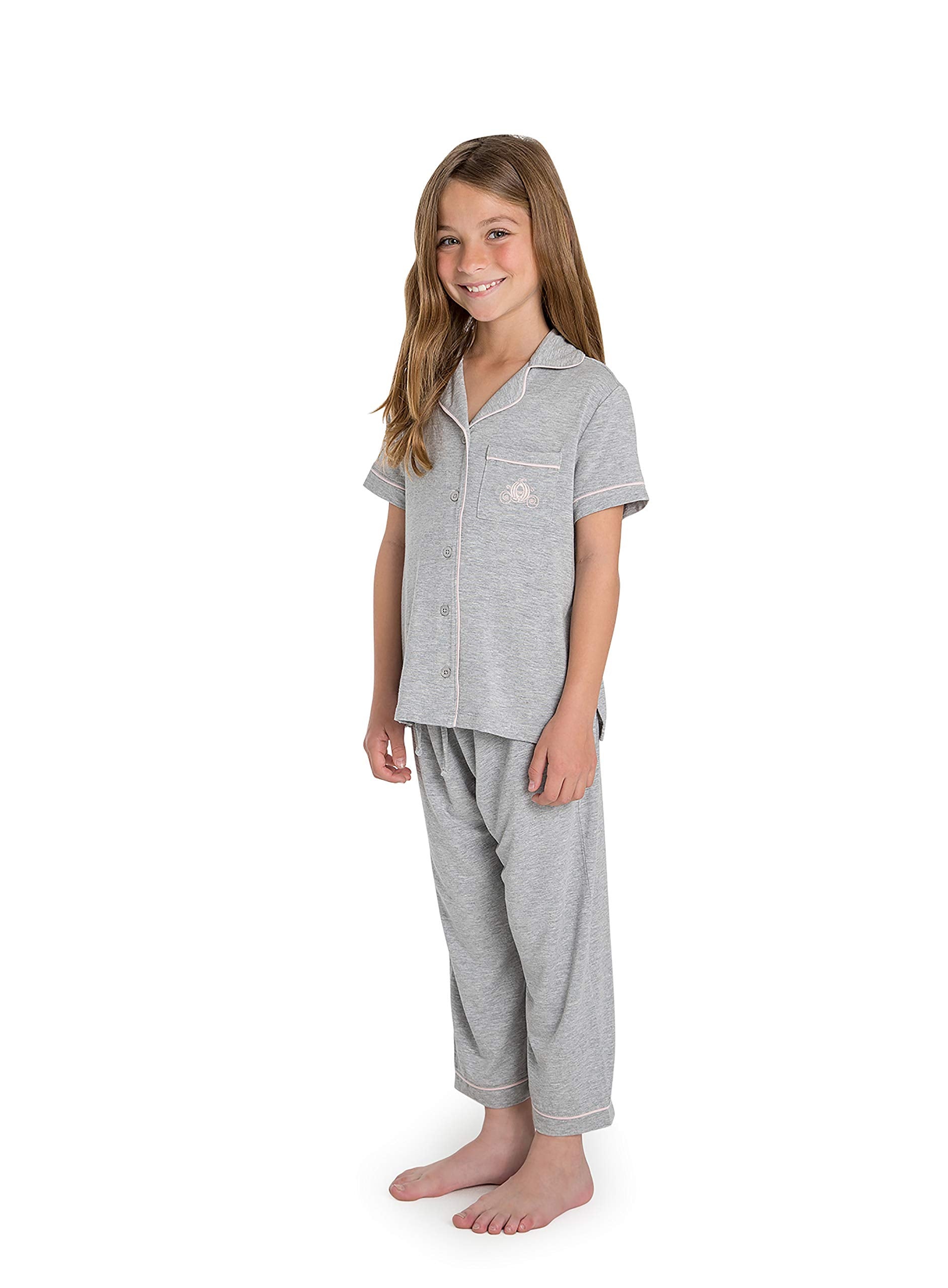 Barefoot Dreams Malibu Collection Disney Princess Youth Piped PJ Set, Gray