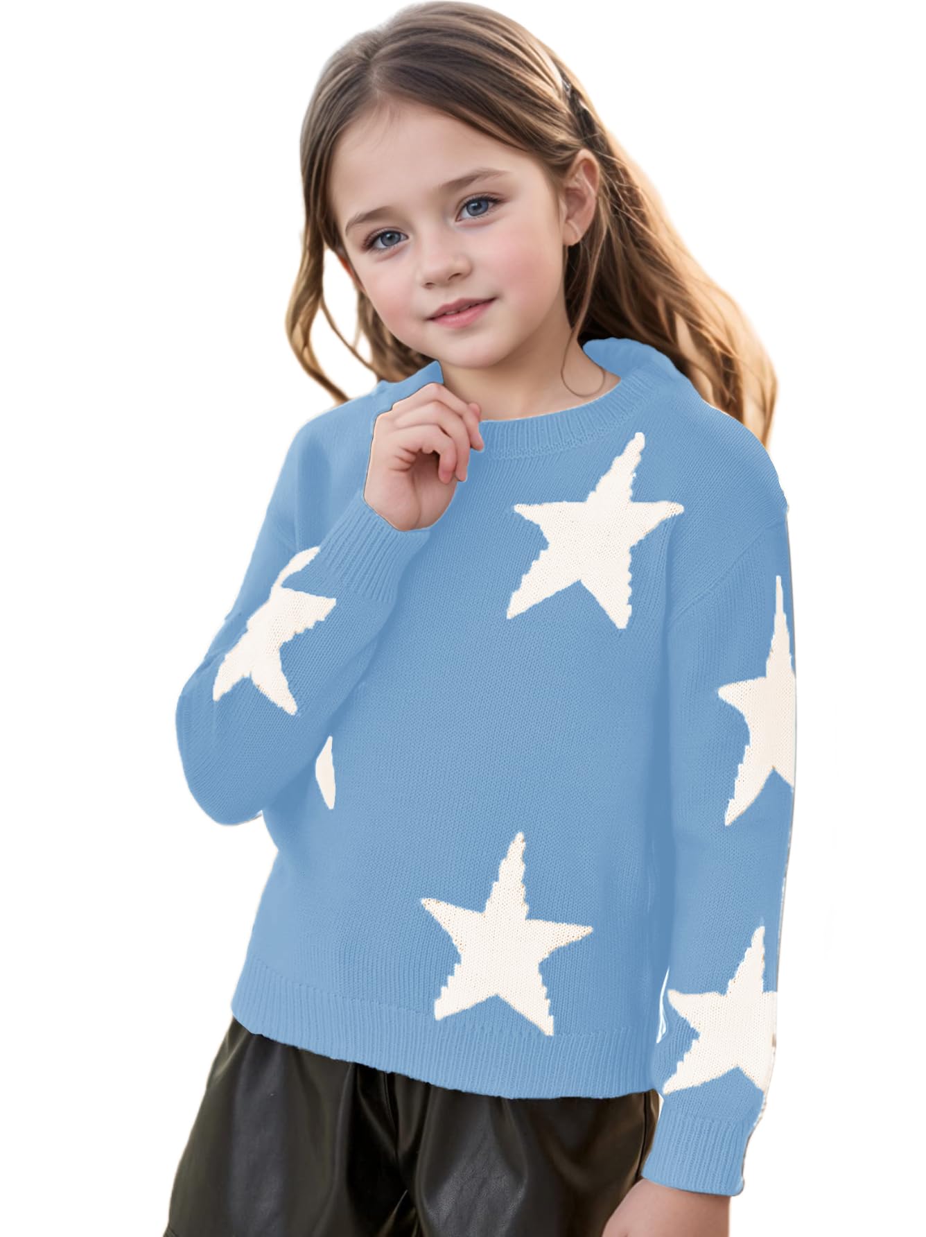 Girls Star Print Long Sleeve Knit Sweater