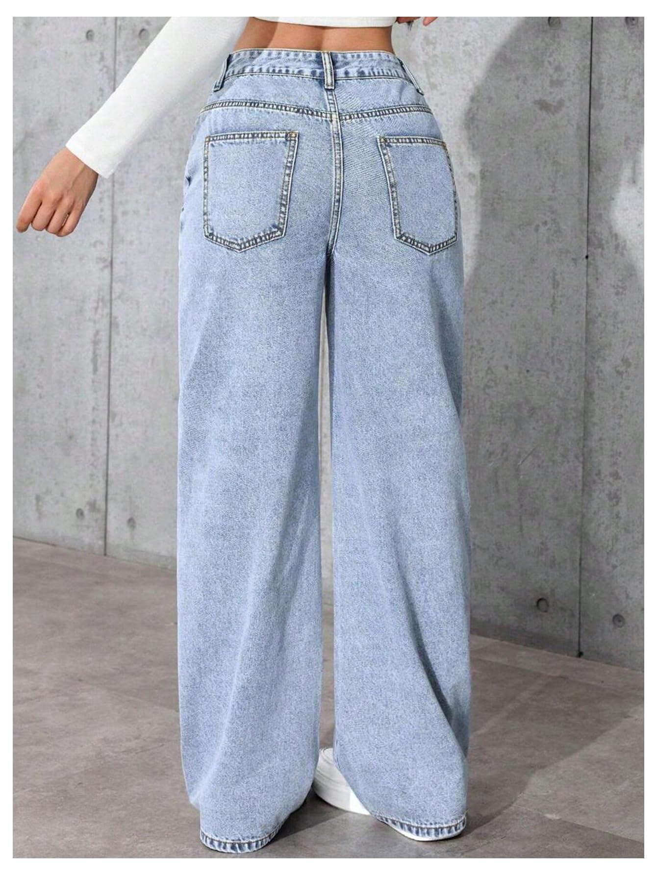 Girls High-Waisted Wide Leg Baggy Jeans with Pockets