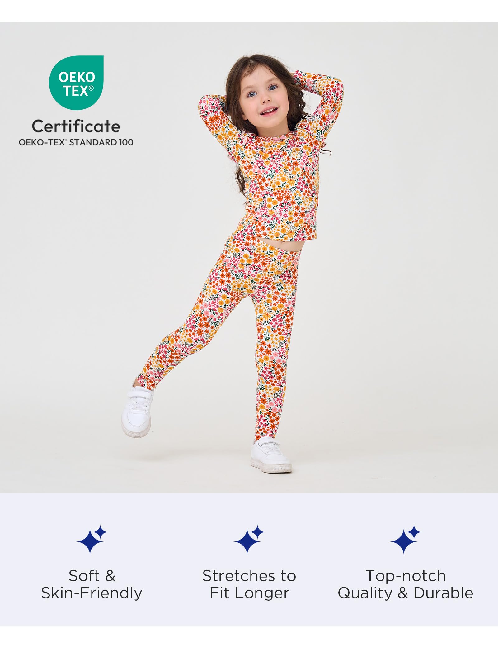 EASWEET Bamboo Viscose Toddler Girl Pajamas Ruffled Long Sleeve Kid Girls Lounge Set