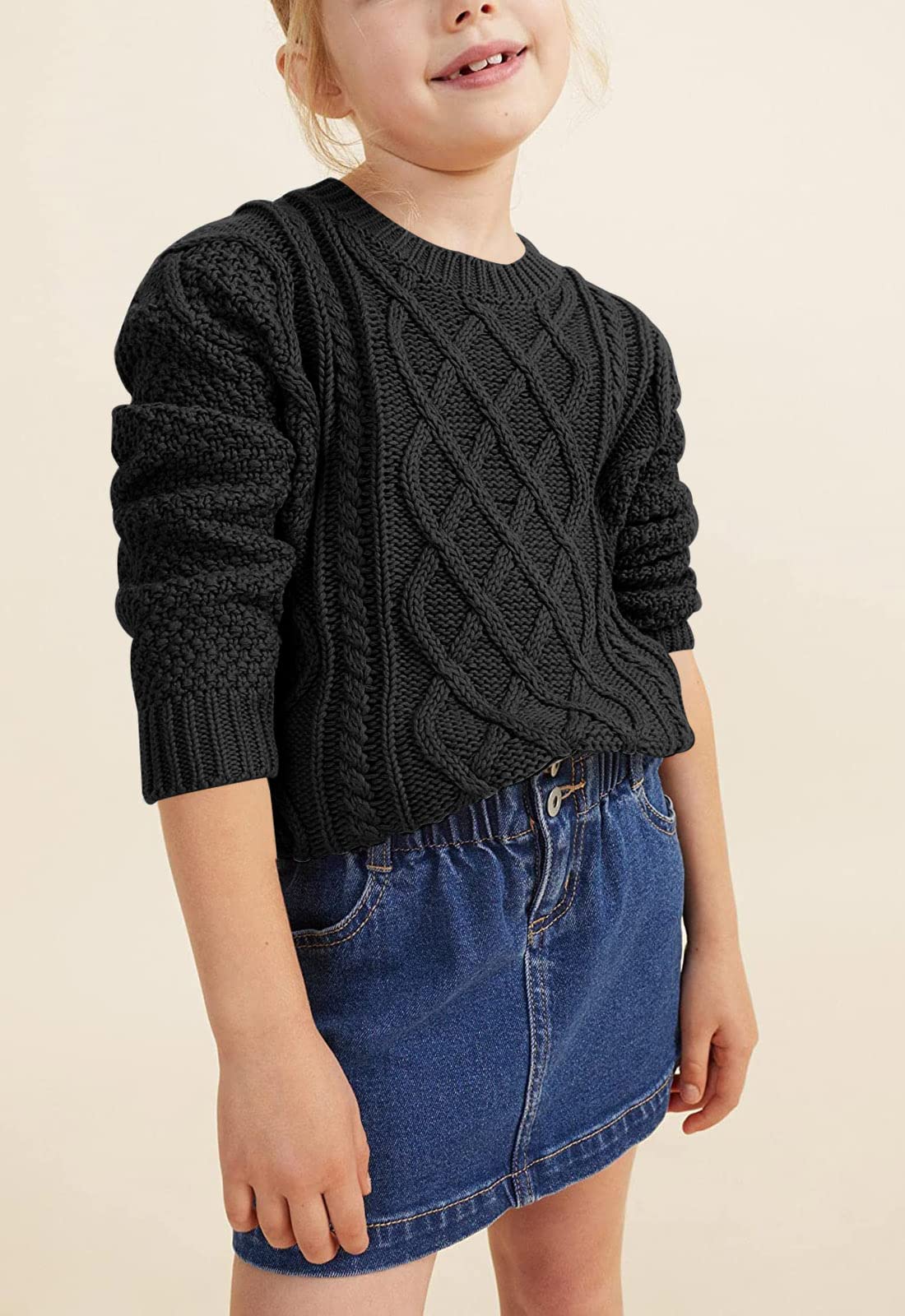 Kids Long Sleeve Cable Knit Crewneck Sweater