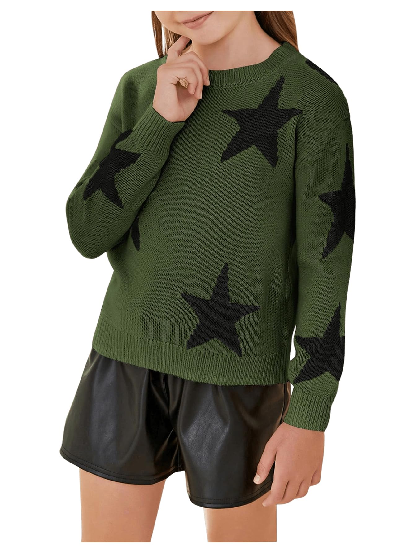 Girls Star Print Long Sleeve Knit Sweater