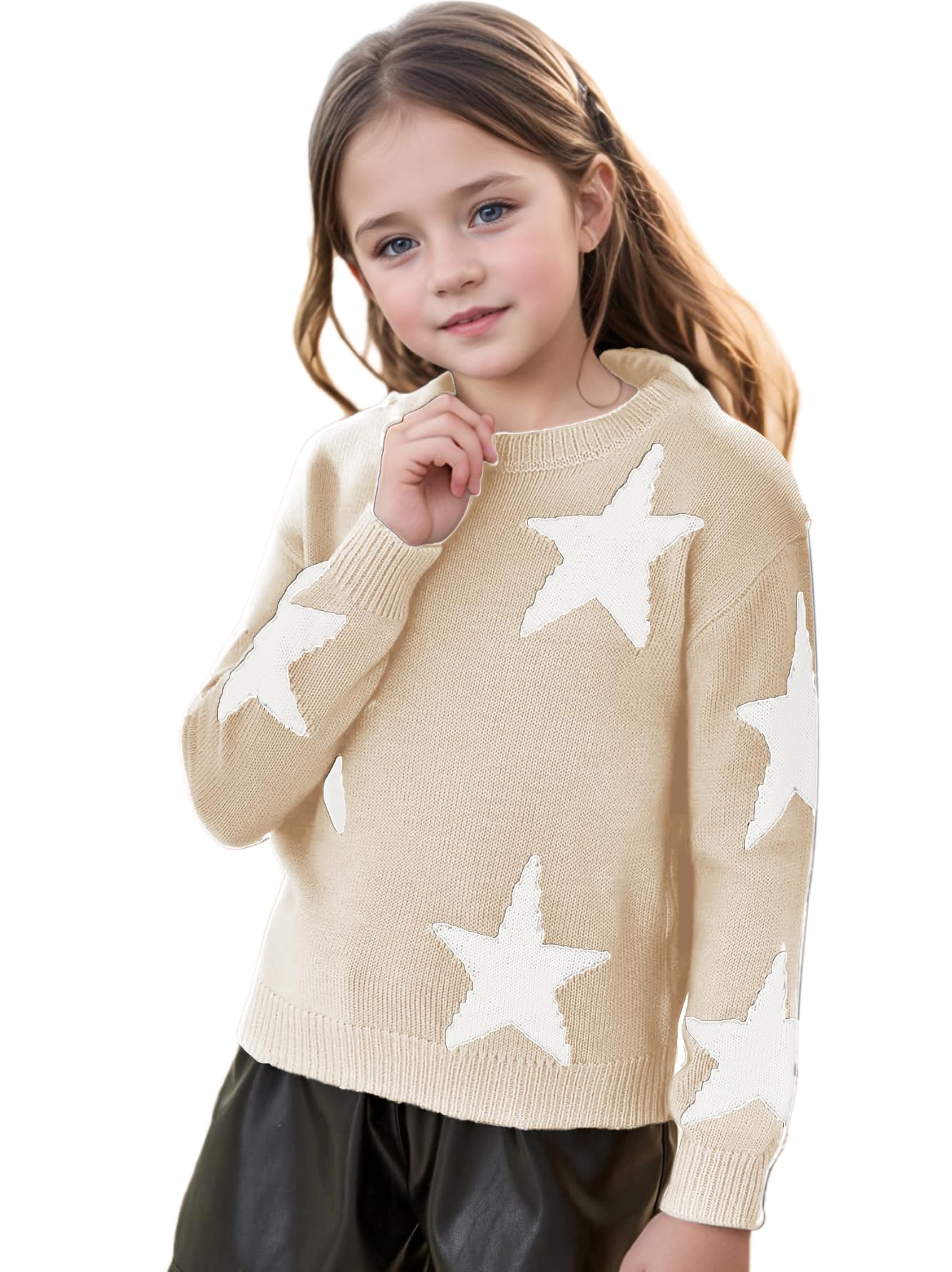 Girls Star Print Long Sleeve Knit Sweater
