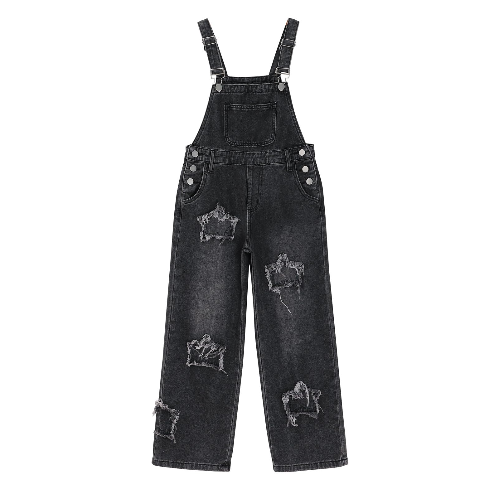 Girls Star Embroidered Wide-Leg Denim Overalls