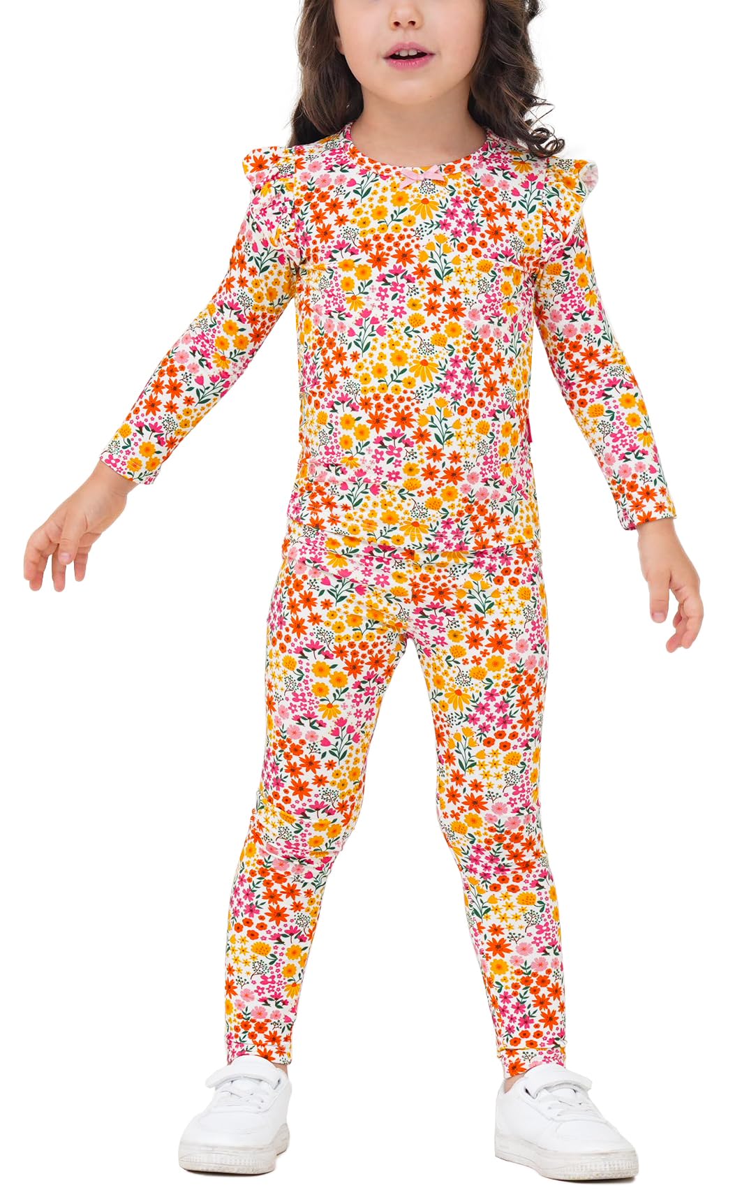 EASWEET Bamboo Viscose Toddler Girl Pajamas Ruffled Long Sleeve Kid Girls Lounge Set