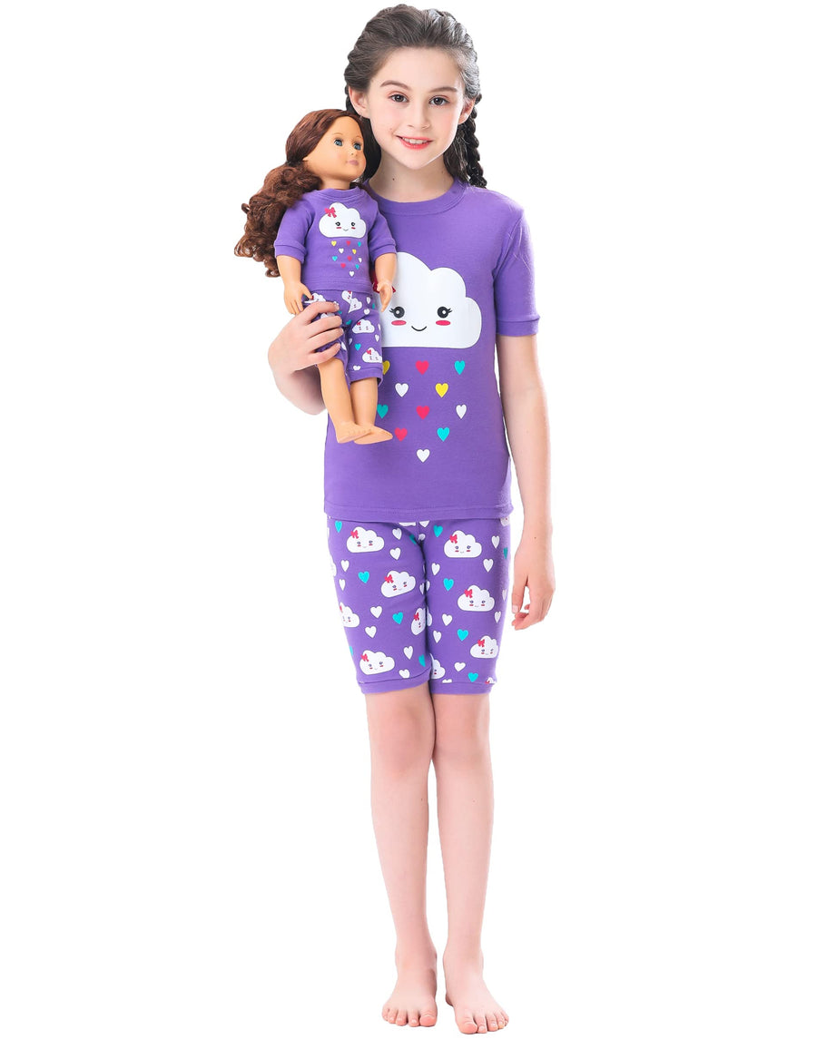 Girls Cotton Christmas Pajamas with Matching Doll Set