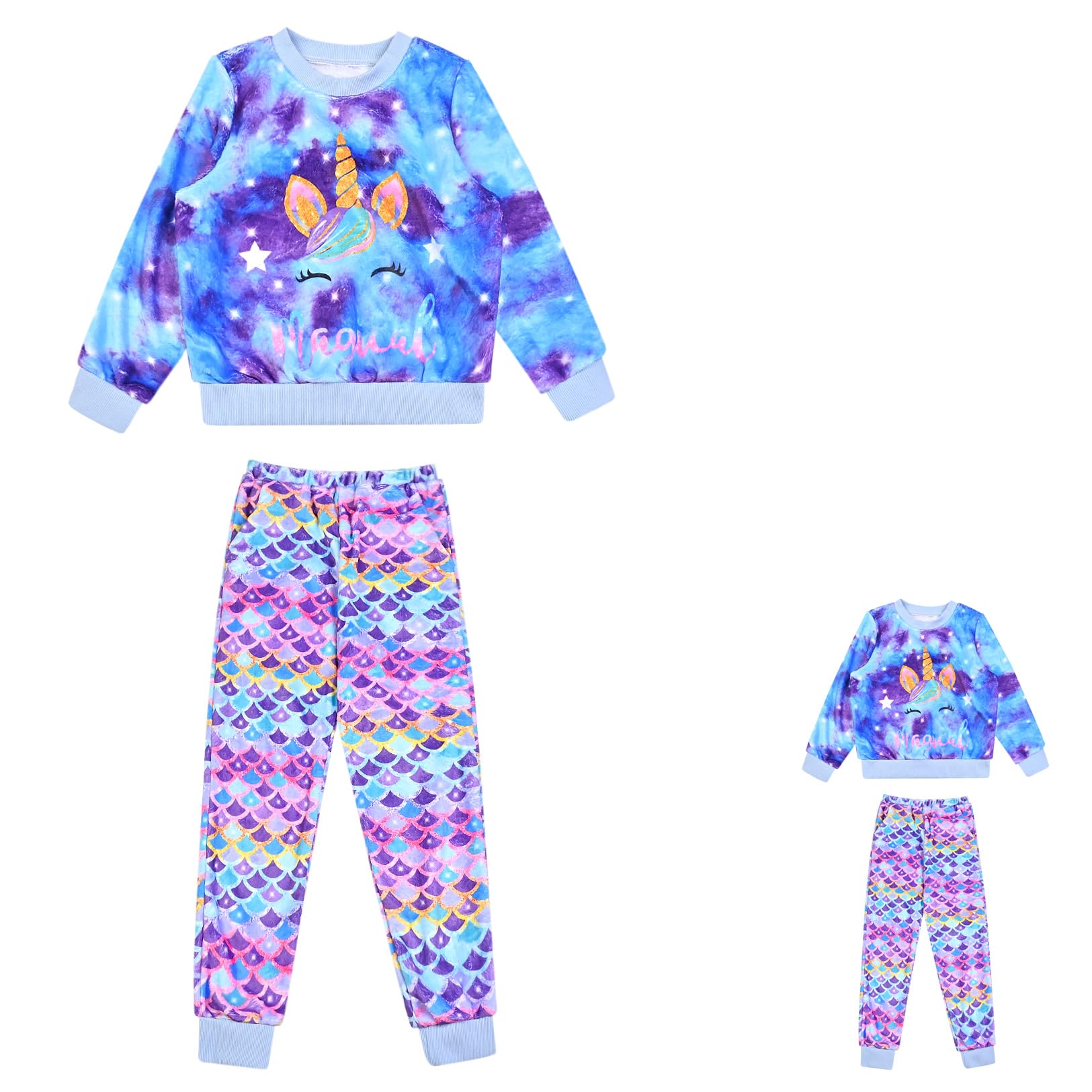 Girls Long Sleeve Fleece Pajama Set with Matching Doll PJs