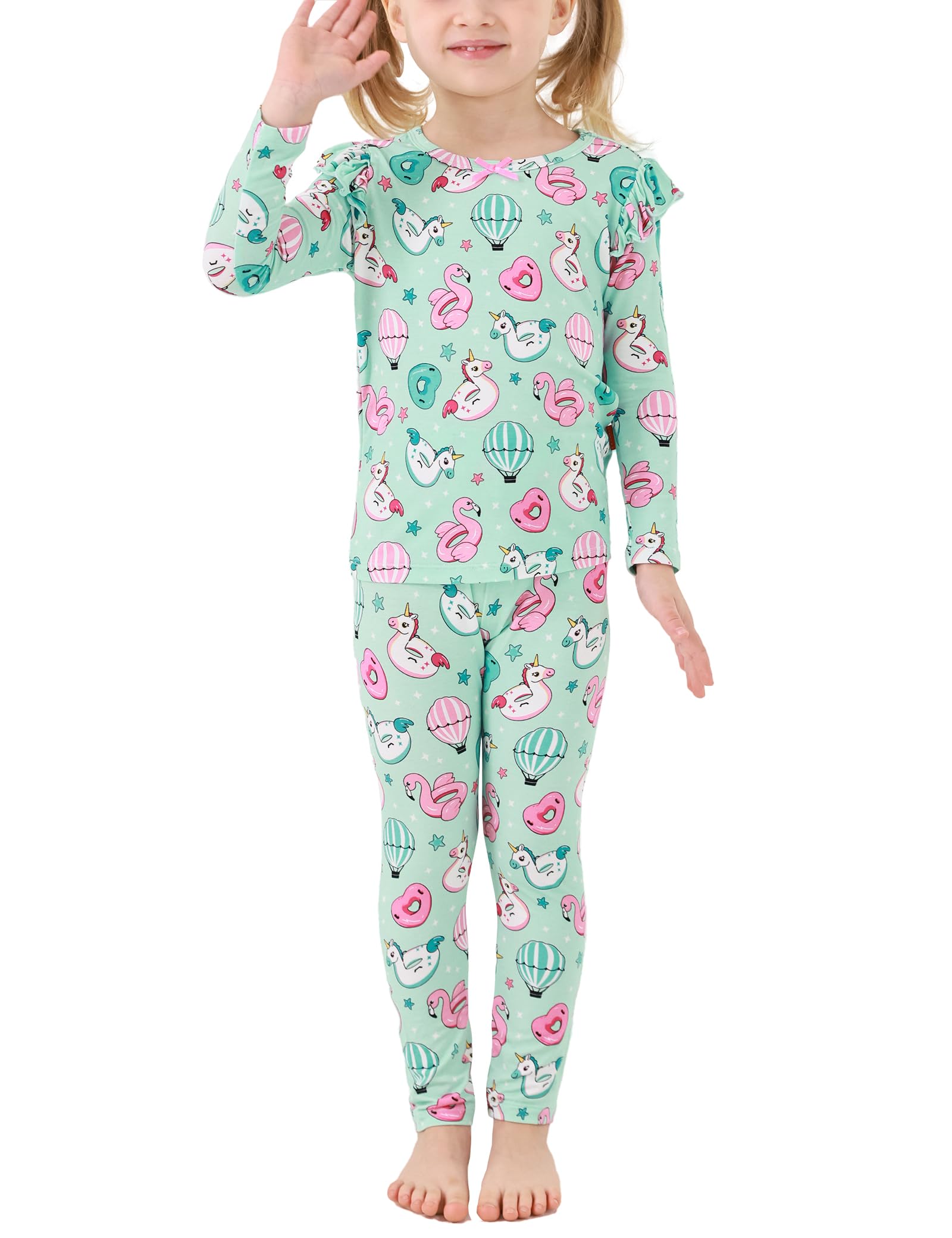 EASWEET Bamboo Viscose Toddler Girl Pajamas Ruffled Long Sleeve Kid Girls Lounge Set