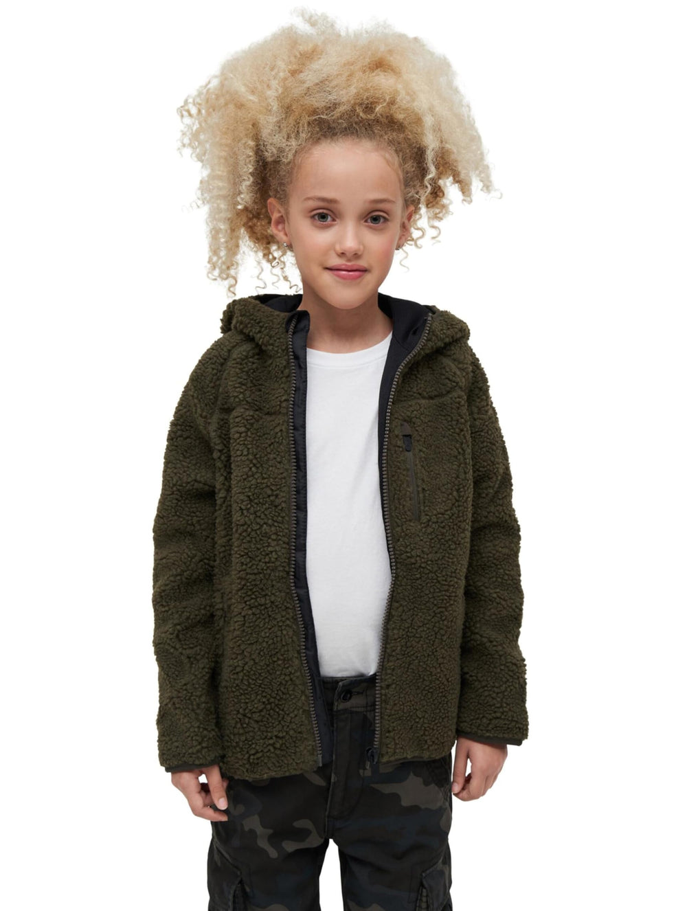 Brandit Kids Teddyfleece Hooded Jacket Olive size 7-8 (tag size 122/128)