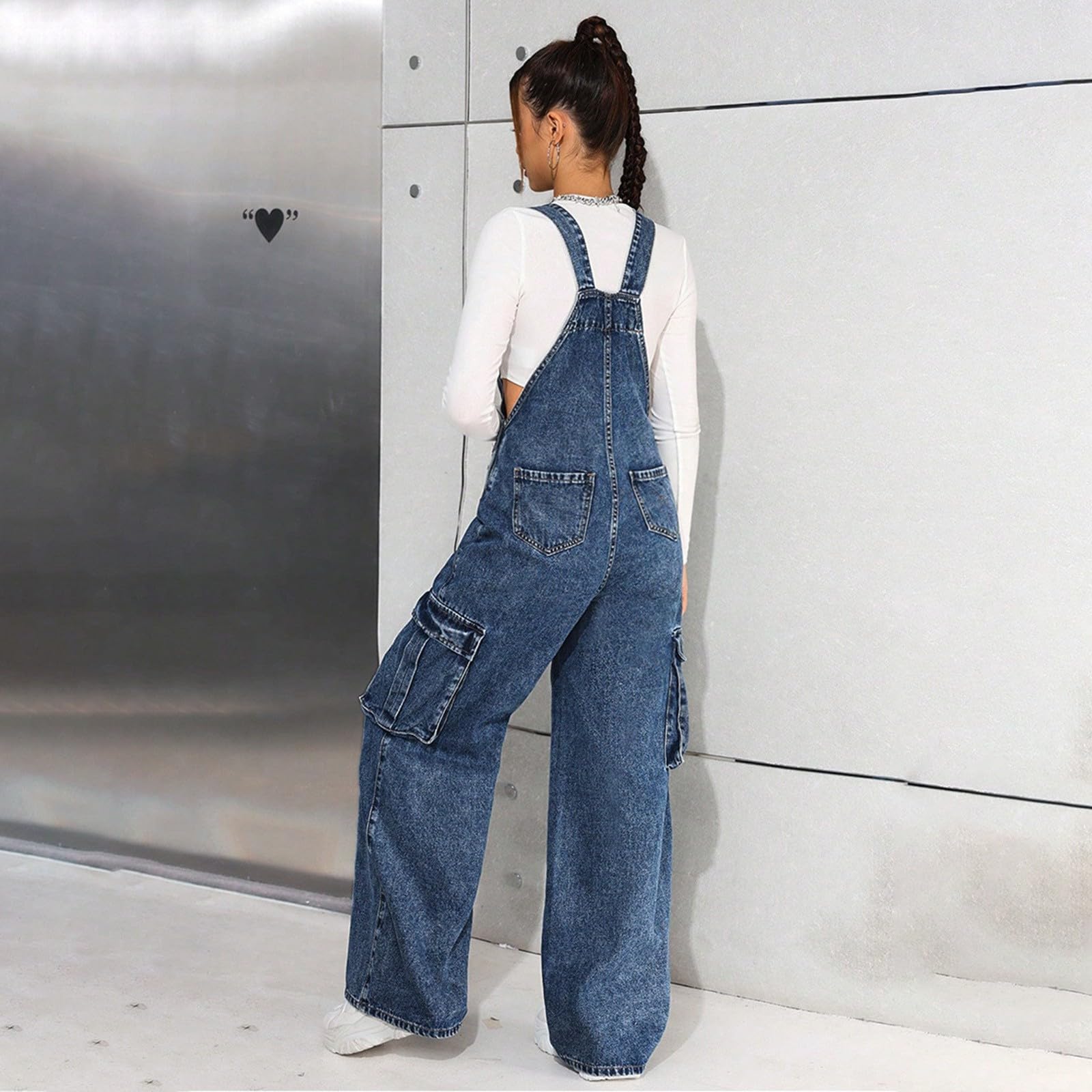 Girls Baggy Cargo Denim Overalls