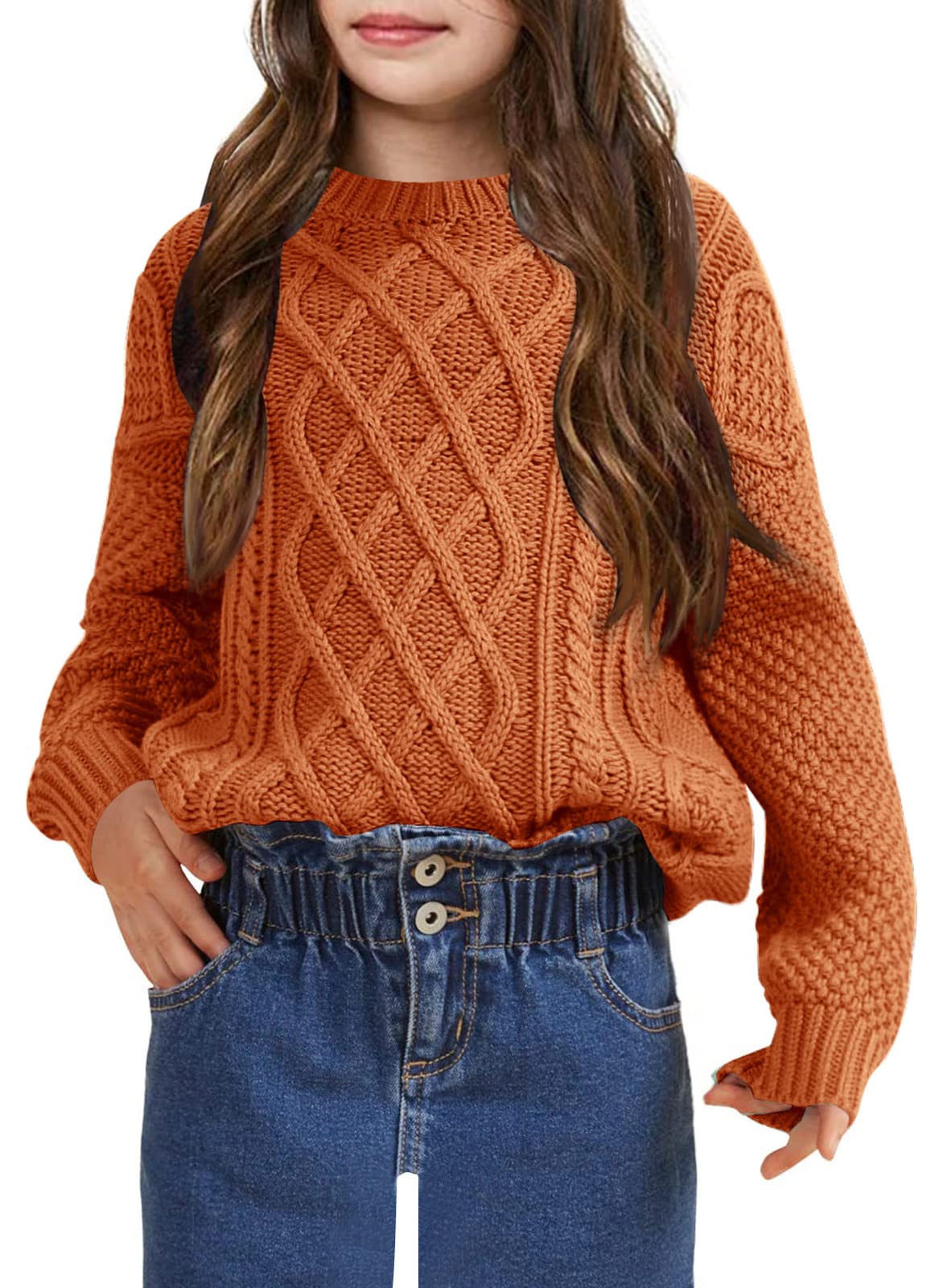 Kids Long Sleeve Cable Knit Crewneck Sweater