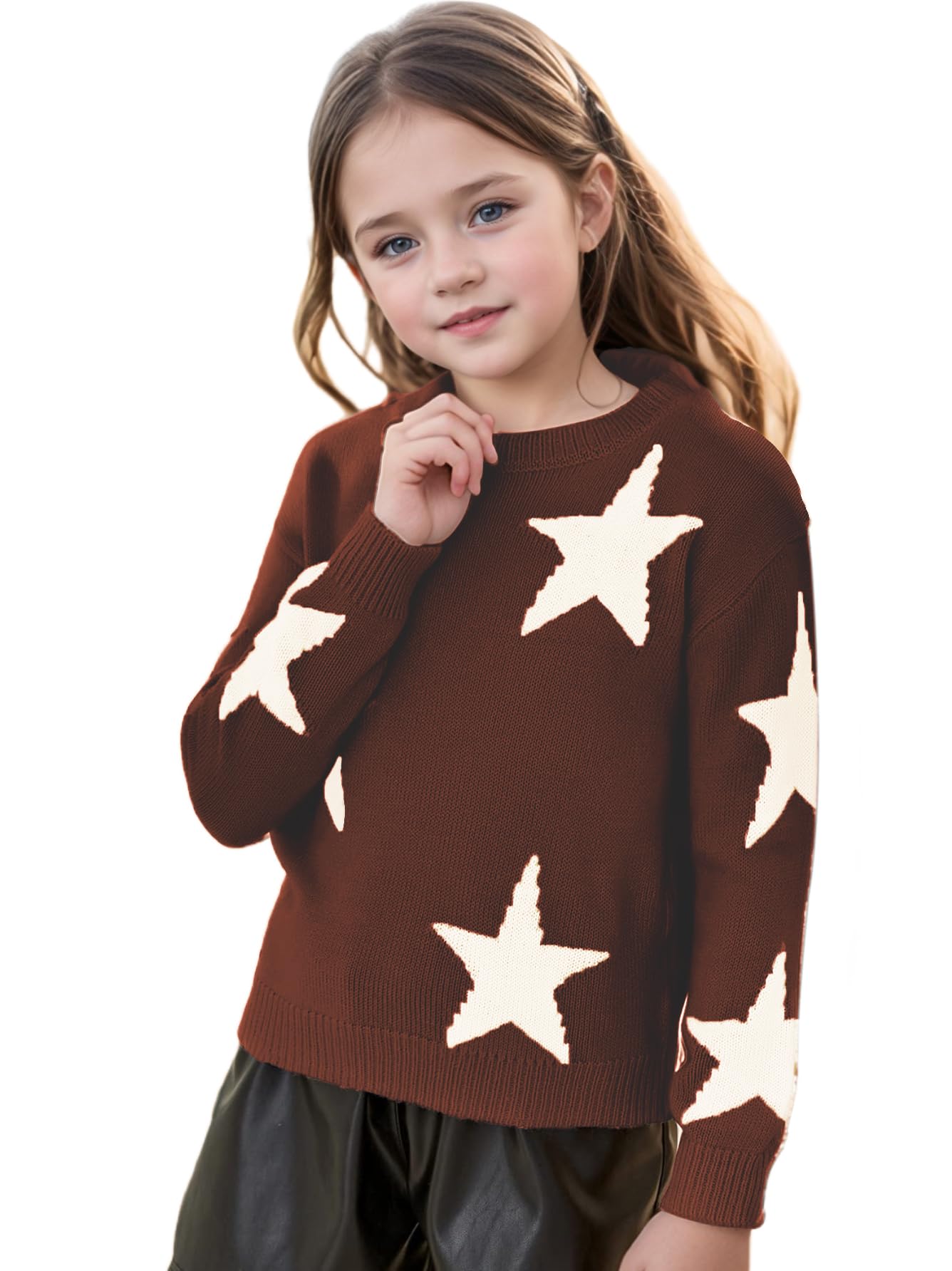 Girls Star Print Long Sleeve Knit Sweater