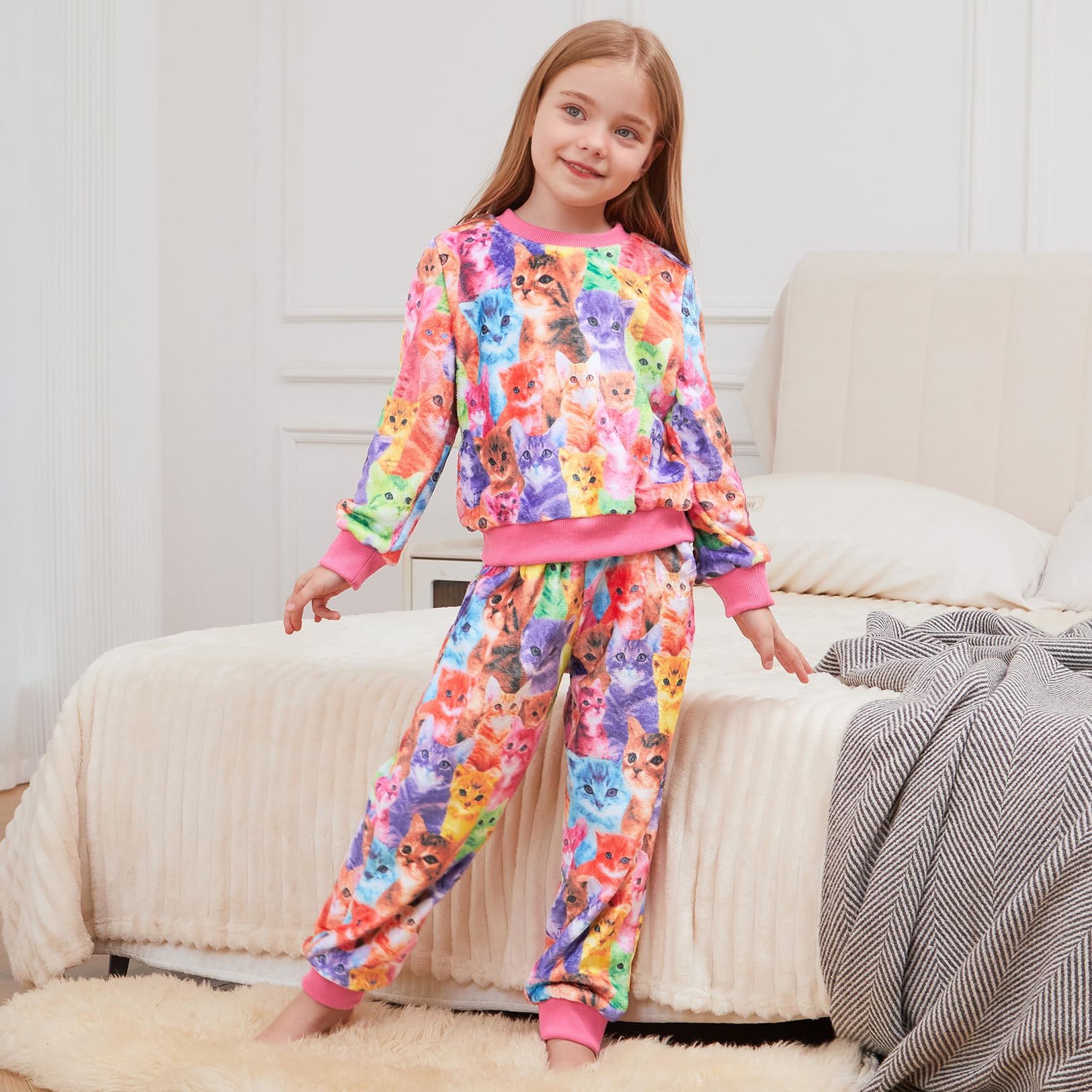 Girls Long Sleeve Fleece Pajama Set with Matching Doll PJs
