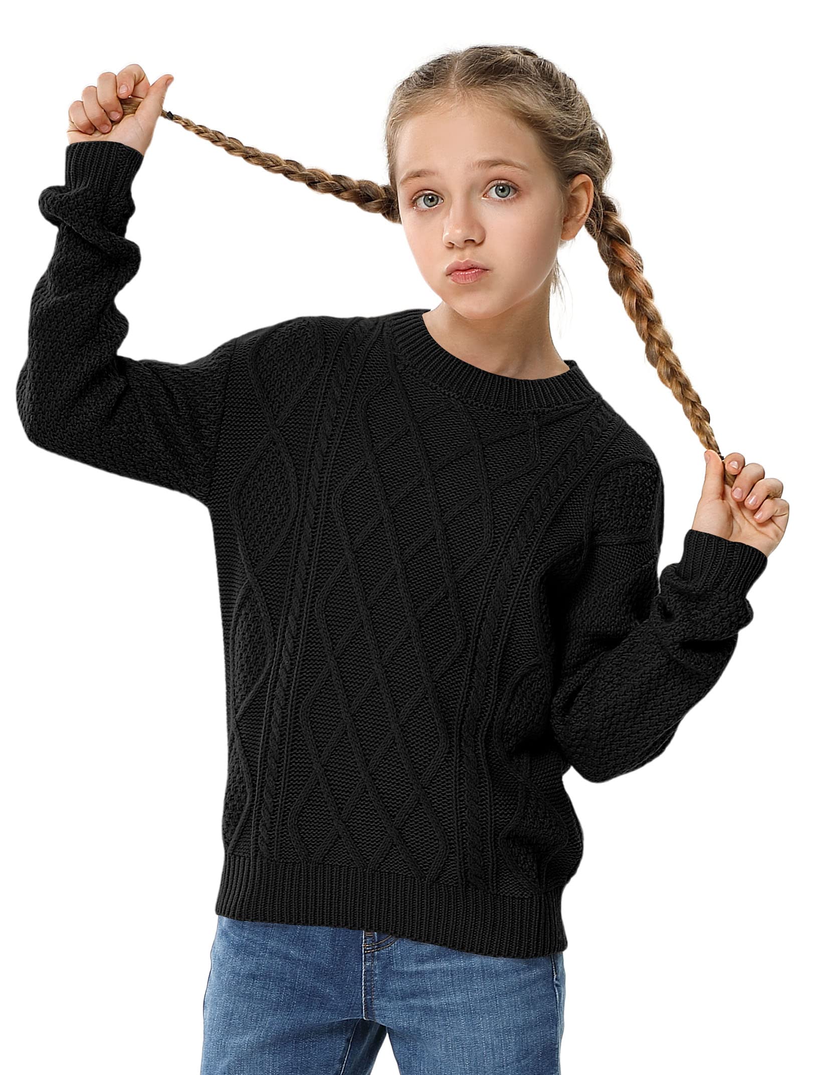 Kids Long Sleeve Cable Knit Crewneck Sweater