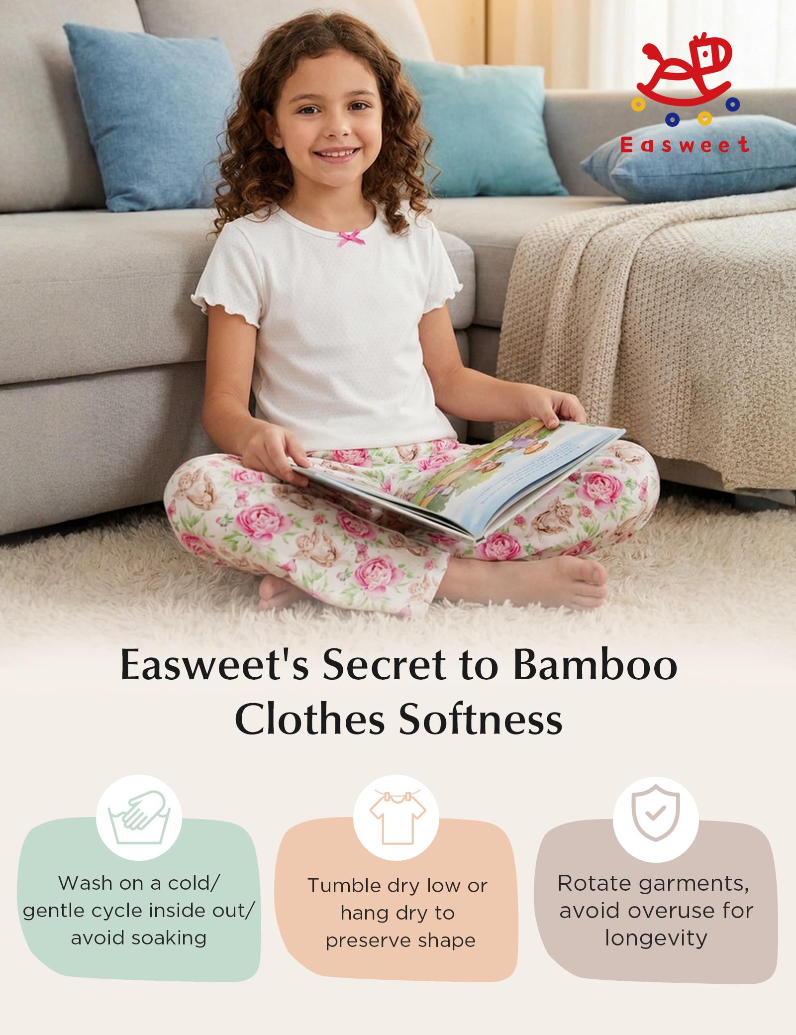 Girls Bamboo Viscose Short Sleeve Pajama Set
