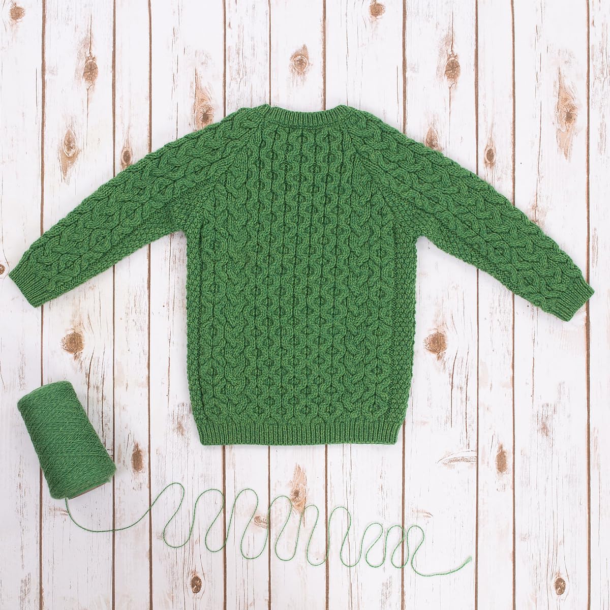 Kids Classic Aran Cable Knit Merino Wool Sweater