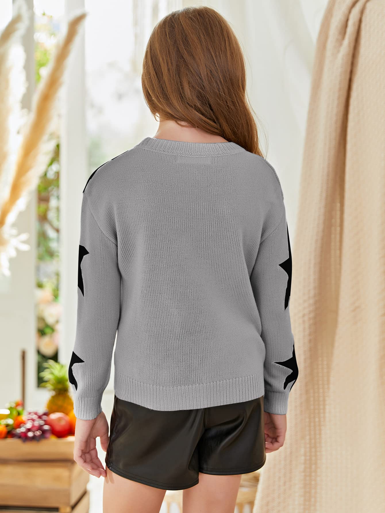 Girls Star Print Long Sleeve Knit Sweater