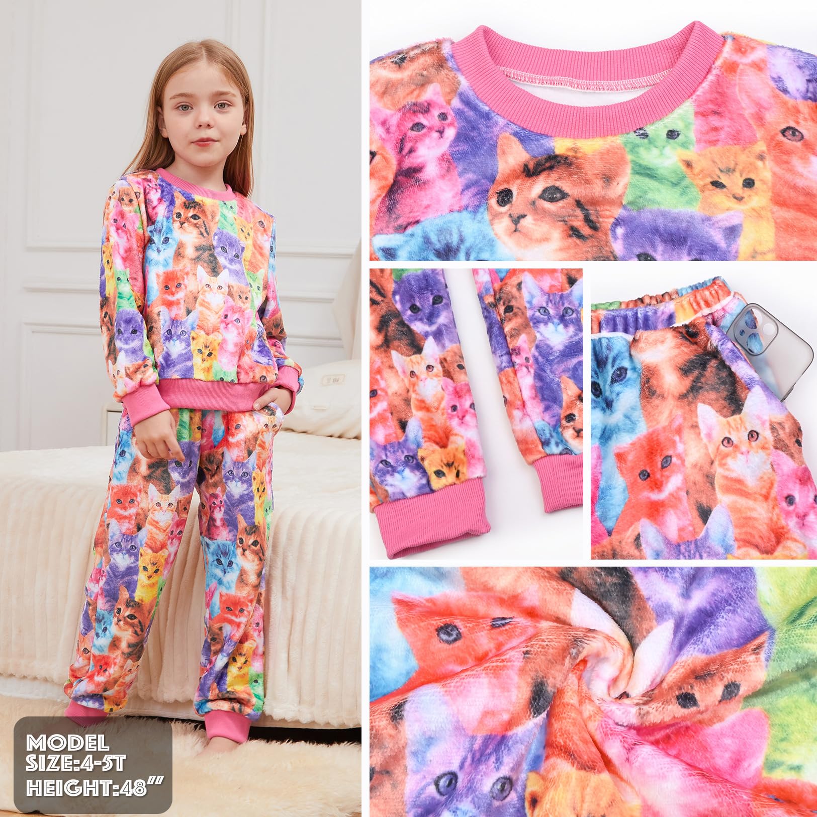 Girls Long Sleeve Fleece Pajama Set with Matching Doll PJs