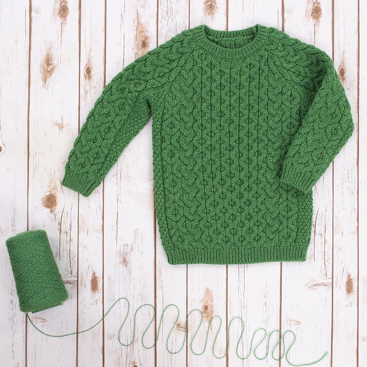 Kids Classic Aran Cable Knit Merino Wool Sweater