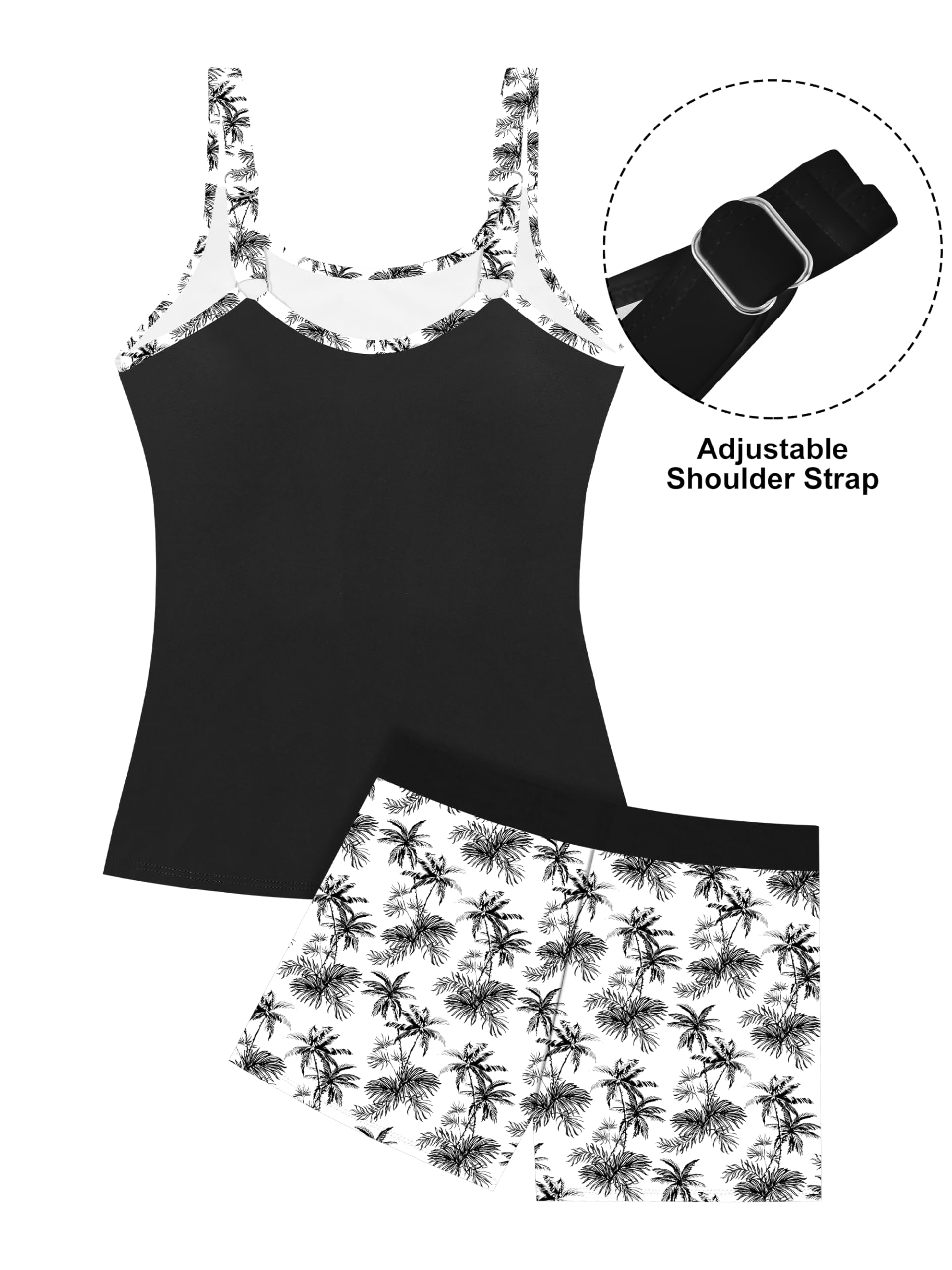 Girls Sporty Printed Tankini Swimsuit with Shorts