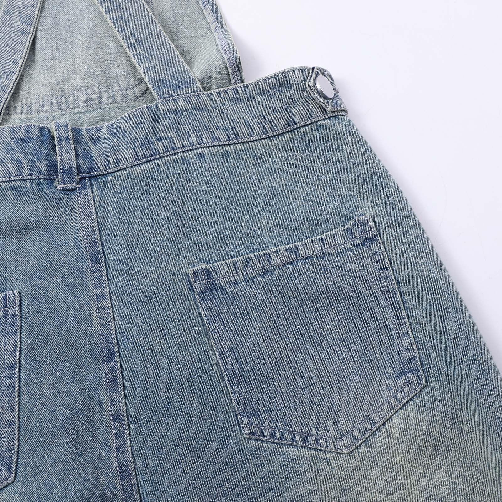 Girls Oversized Wide-Leg Denim Overalls